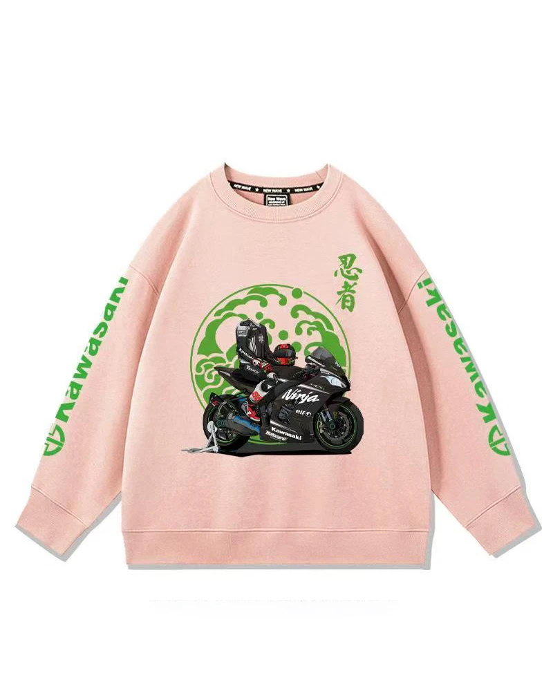 

Kawasaki motorcycle print autumn and winter men's and women's clothing casual loose fitting outfit