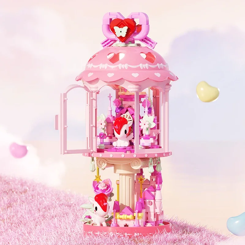 JAKI Tokidoki Building Blocks Lighthouse Model Pink Heart Decor Glowing Night Light Desktop Ornament Gift For Adult Women view 2