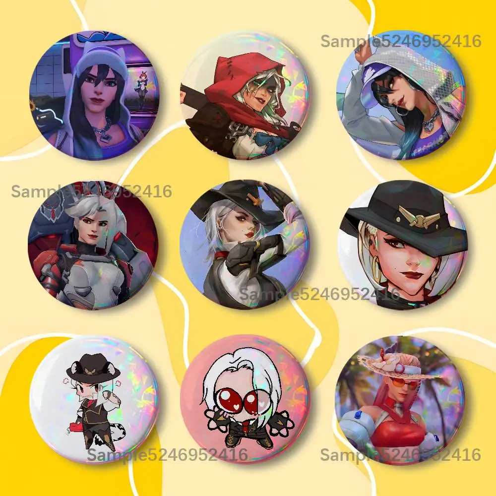 Ashe Bob O-Overwatch Game 25/32/44/58/75mm Round Creative Tinplate Figure Icon Badge Handmade Brooches for Backpack Decoration
