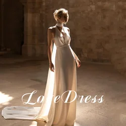 Customized Elegant Deep V-Neck Halter Mermaid Wedding Dresses Sexy Open Back Sleeveless Floor Length Simple Buttons Bridal Gowns