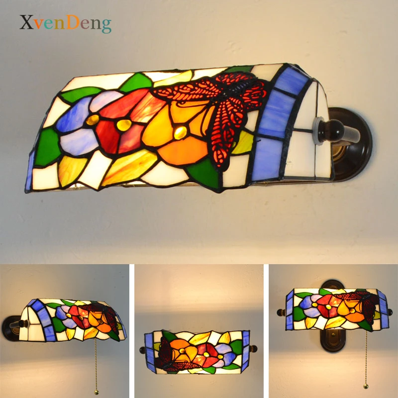 Mediterranean Tiffany Wall Lamp Vintage Stained Glass Wall Sconce Living Room Bedroom Wall Lights for Home Decor Mirror Light