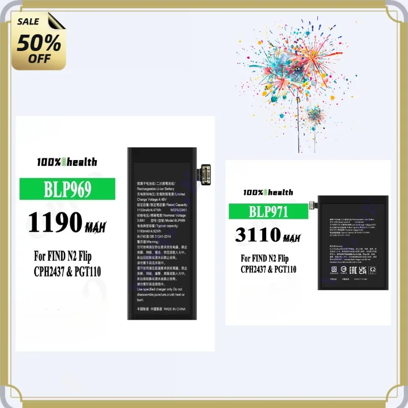 New BLP969/BLP971 for OPPO FIND N2 Flip/CPH2437/PGT110 Phone Battery High Quality High Capacity Replacement Bateria Grade A Cell