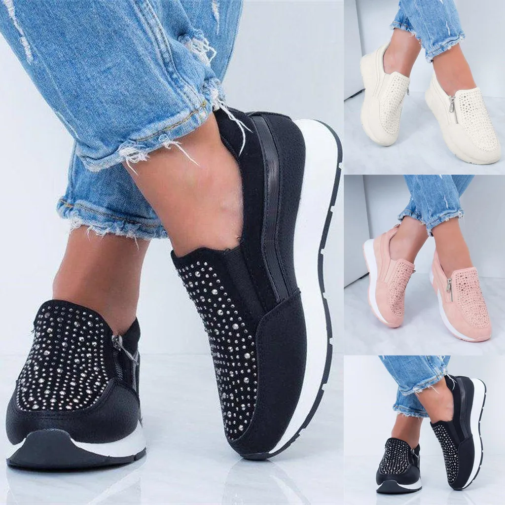 Sneakers da donna scarpe basse da donna in rete alla caviglia mocassini con cerniera Flock Roman Camouflage Casual Soft Footwears nuovo