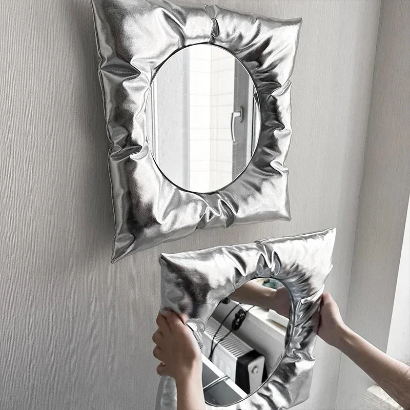 New INS Style Pillow Mirror Creative Square Wall Mounted Bathroom Mirror Makeup Mirror Wall Hanging Home Bedroom Wall Decor