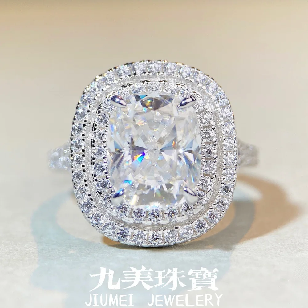 Luxury 18K Real Platinum PT950 Moissanite Ring for Women, Luxury Set with Special-shaped Diamond Square Bag Diamond Ring