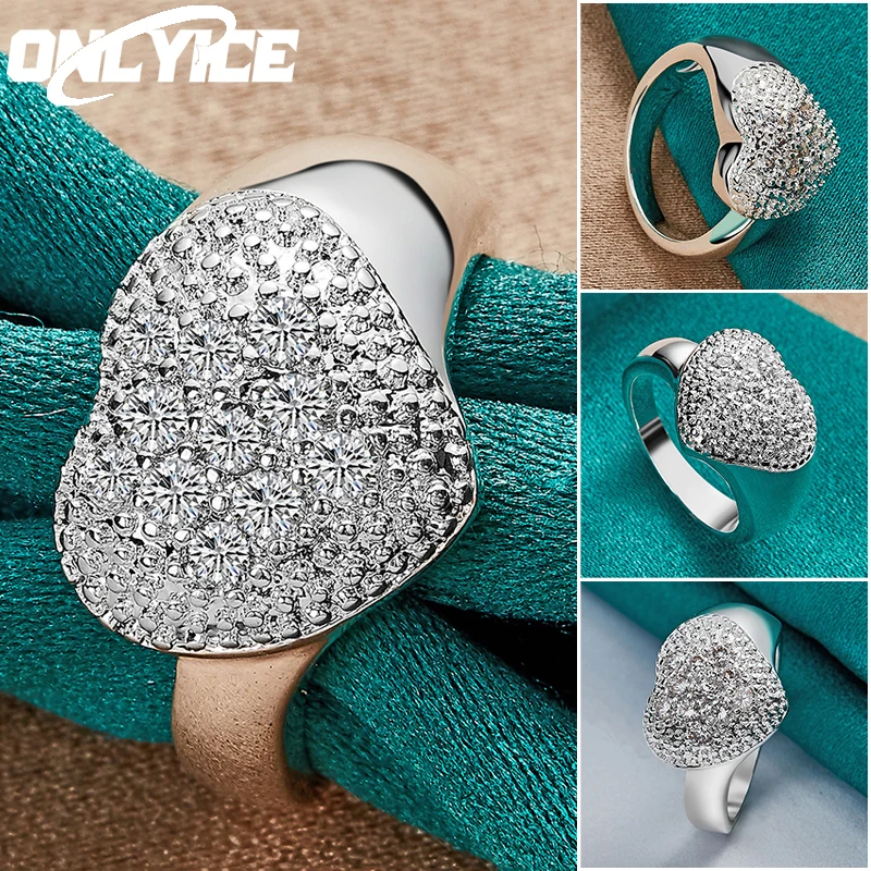 

925 Sterling Silver Zircon Heart Ring For Women Engagement Band Fashion Party Charm Jewelry Wedding Gift