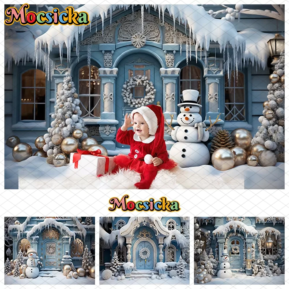 

Mocsicka Christmas Photography Background Xmas Tree Winter Snowman House Decor Family Holiday Party Kid Photo Backdrop Wallpaper