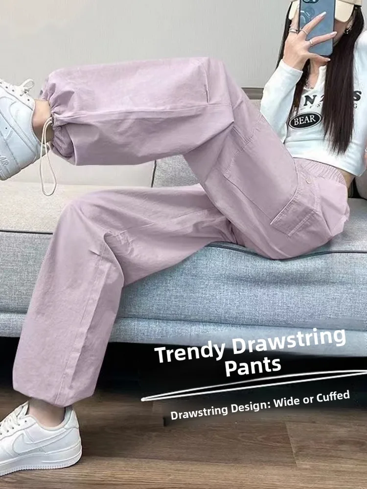 

American Style Quick Dry Work Pants Women Summer Thin Ice Silk Casual Sun Protection Climbing Loose Trousers Sporty