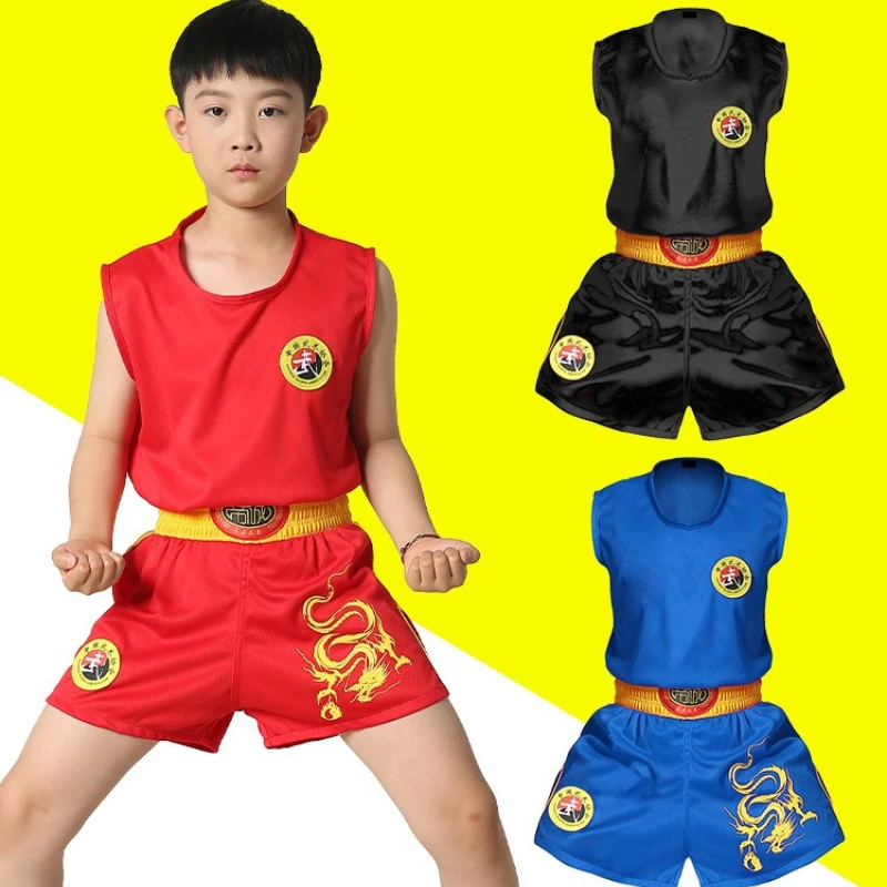 New Summer Sanda training clothing for children boxing combat vest clothing martial arts clothing ice silk breathable sweatshirt
