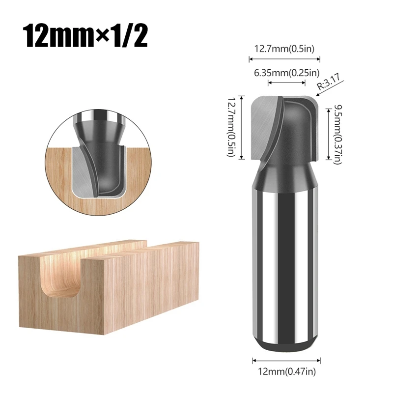 4Pcs Bowl & Tray Router Bit Round Nose Groove Head Wood Cutter Woodworking Tools Carving Cutting Tool