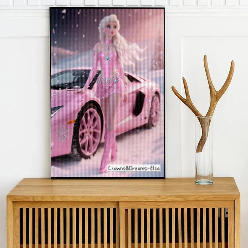 ديزني الأميرة الماس اللوحة إلسا فروزن دراجة نارية سيارة رياضية ديكور المنزل كامل مربع ومستدير فسيفساء التطريز عبر غرزة