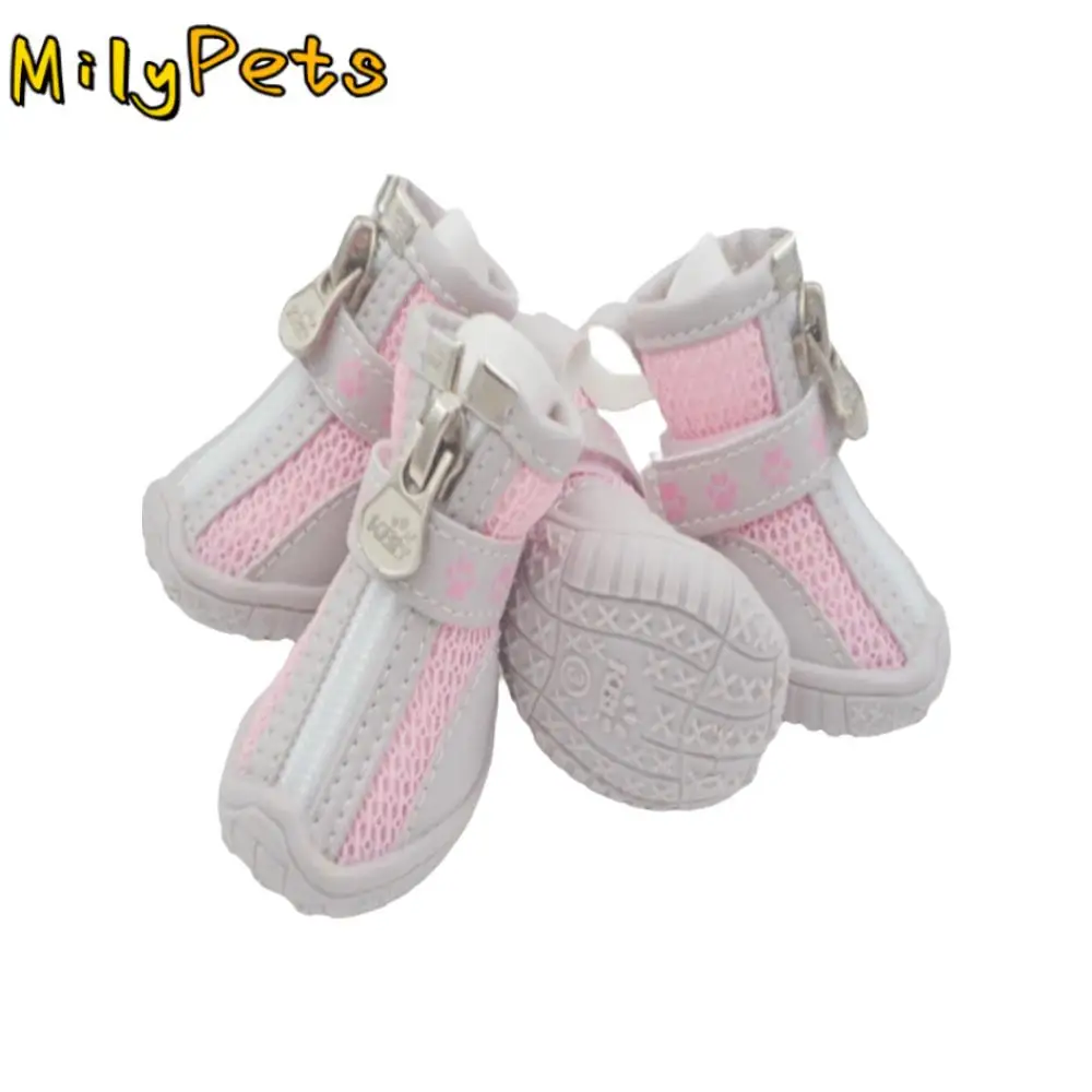 

4Pcs/Set Breathable Dog Mesh Shoes Anti-slip Wear-resistant Pet Dog Shoes Protective with Zipper Dog Walking Boots