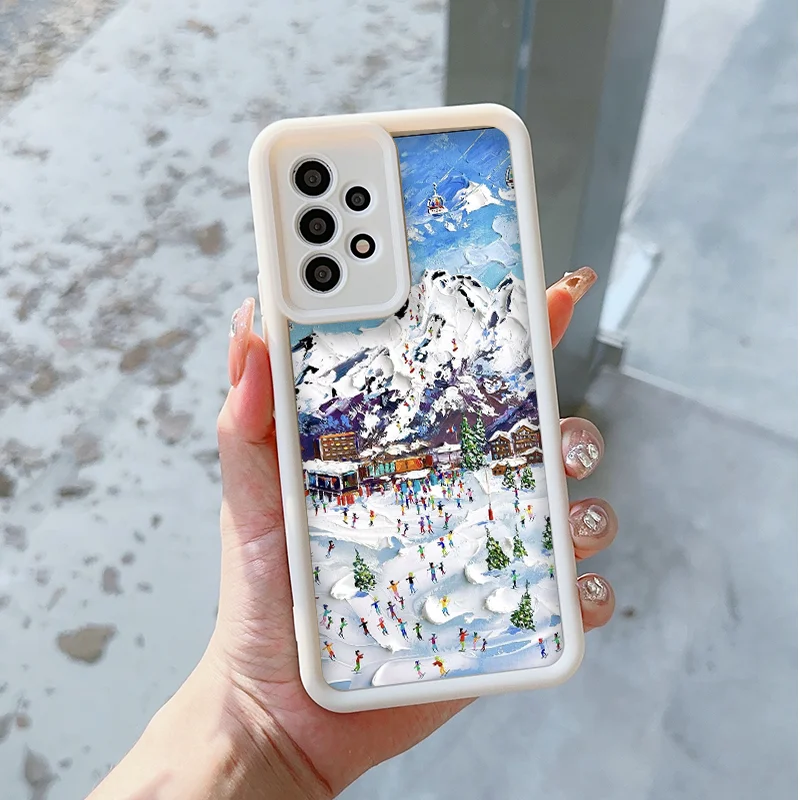 النفط اللوحة الفن الثلوج مشهد التزلج جراب هاتف ل ممن لهم رينو 13 F 12 11 10 برو زائد A98 A58 البحث X3 X5 X8 لايت غطاء ناعم كوكه