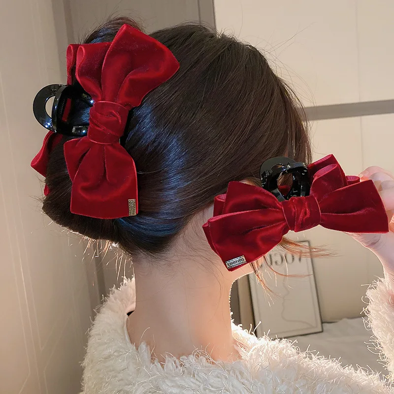 Big Bow Hair Clip Women Girls Double-Sided Velvet Bowknot Shark Clips Korea Back Head Hairpin Autumn Winter Headwear Accessories