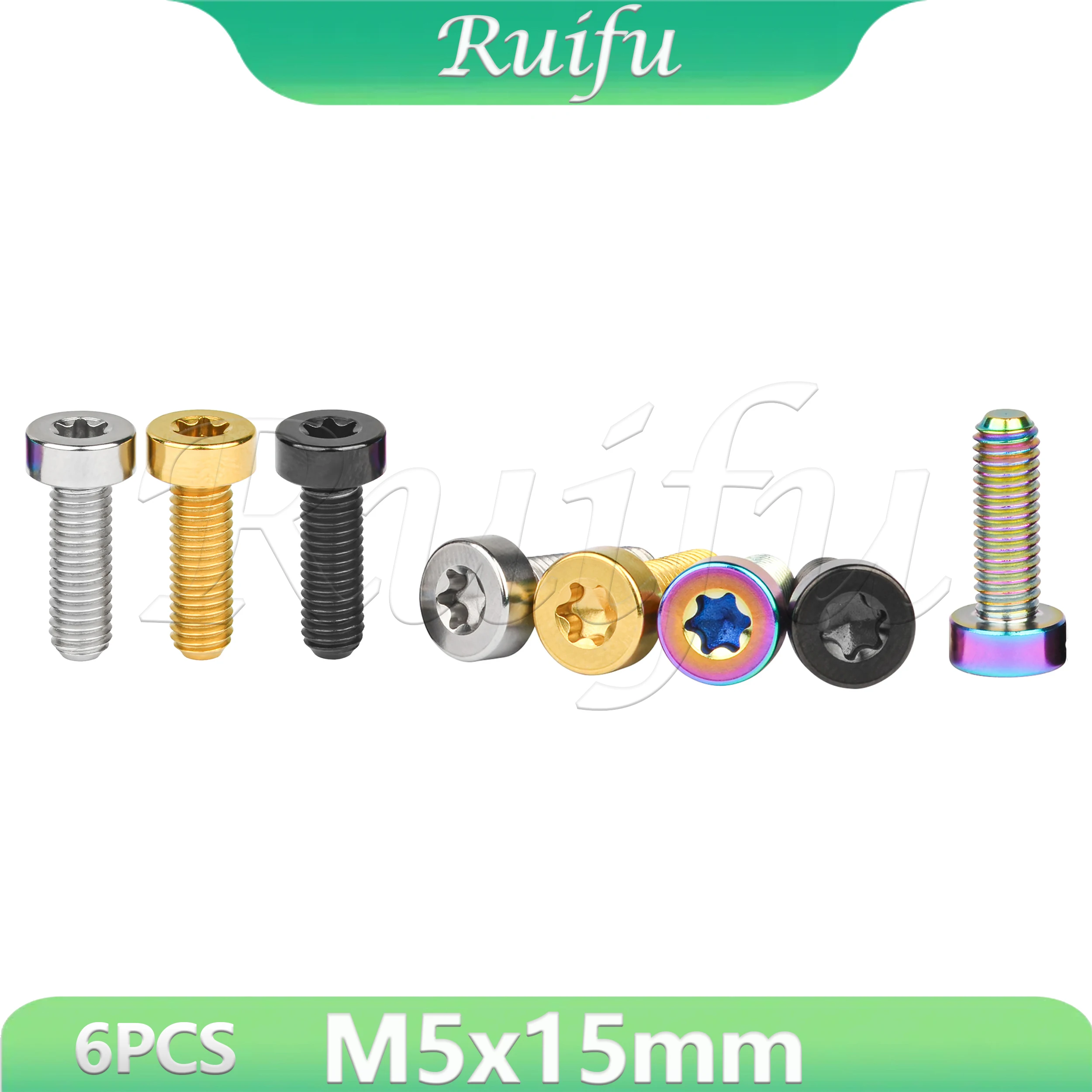 

Ruifu Titanium Bolt 6PCS M5x15mm Titanium Bolts T25 Torx Head Screw For Bicycle Screws Accessories