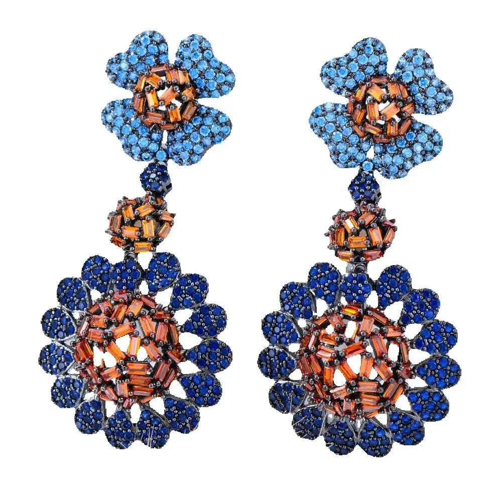 

missvikki Luxury Charm Blue Pink Flower Pendant Earring for Women Original Boucle d'oreille Femme 2022 Full Austrian crystal