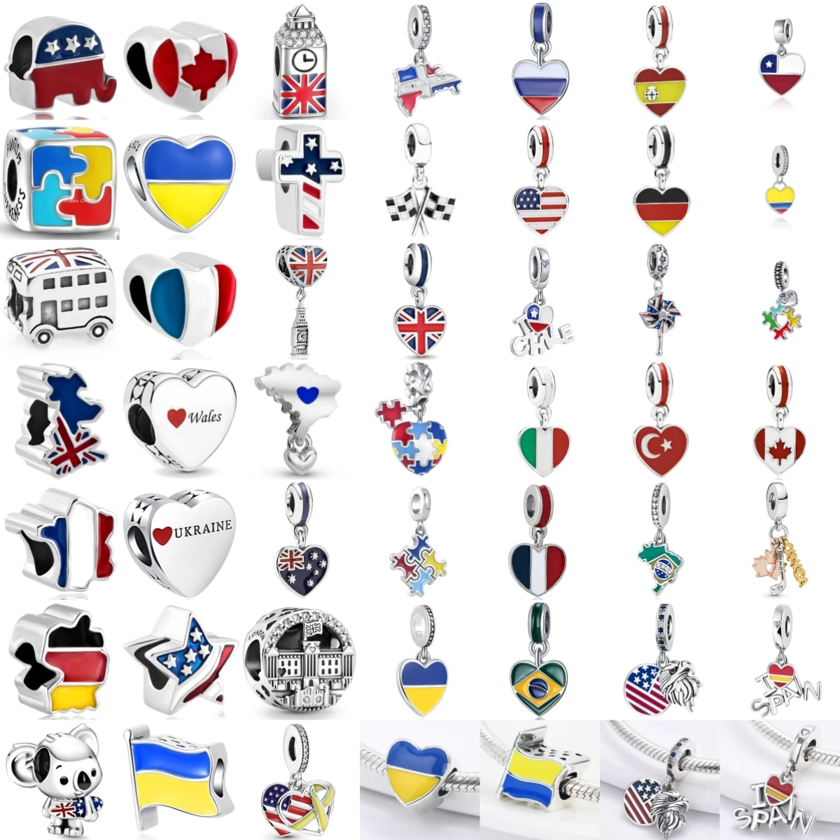 

Модные серебряные шармы-бусины 925 пробы с флагами Великобритании и Канады для оригинальных браслетов, аксессуары для рукоделия