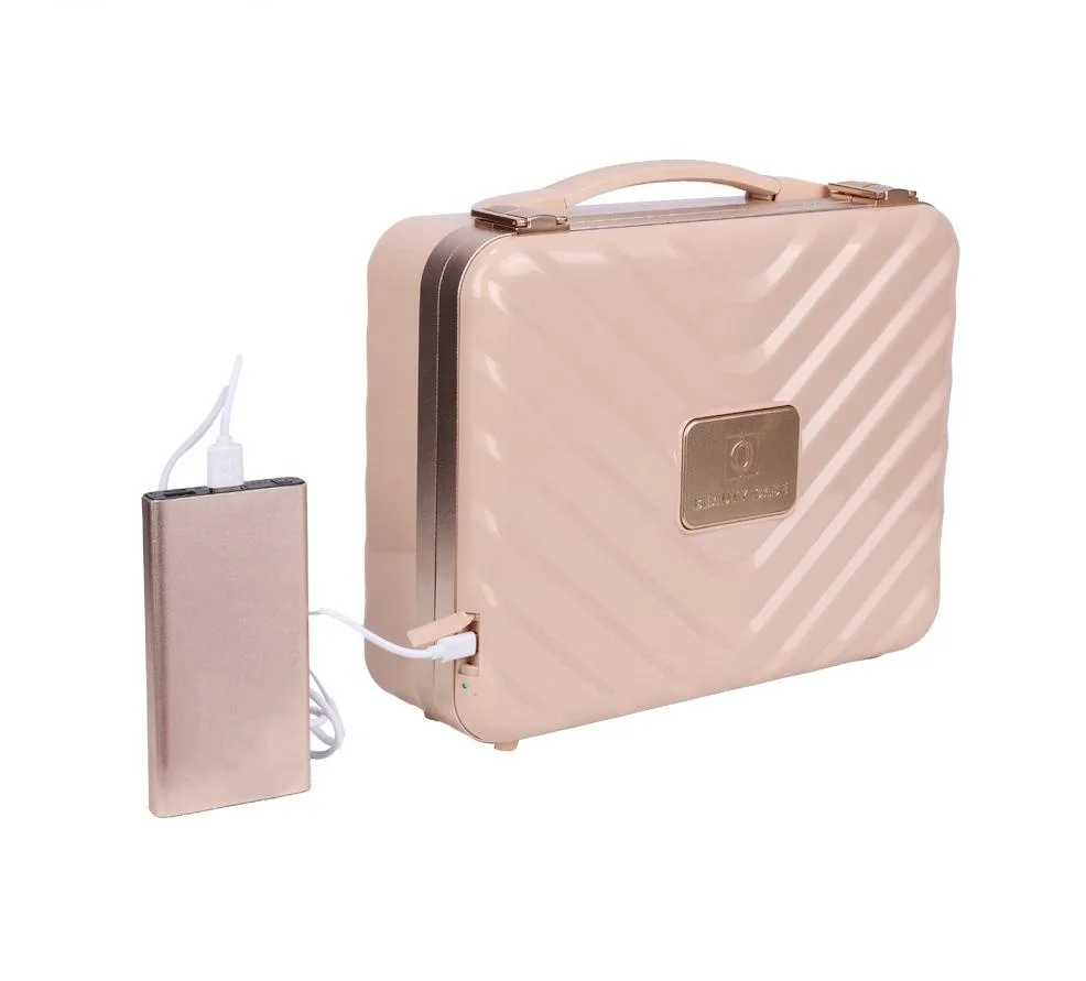 New Arrival ABS Aluminum Makeup Cosmetic Train Case Bag with LED Light for Travel