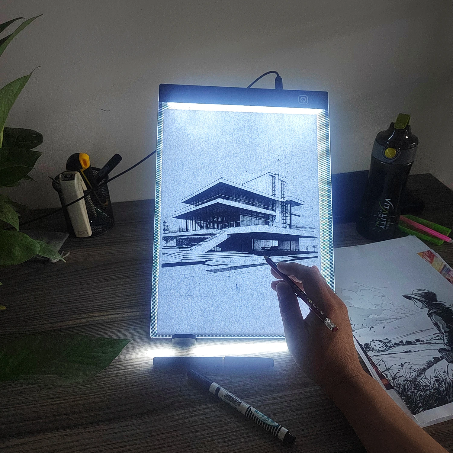 Almofada de luz de desenho portátil led, esboço diy caixa de luz de rastreamento de réplica de cor de óleo, tela de luz manual de pintura diamante de 13 polegadas