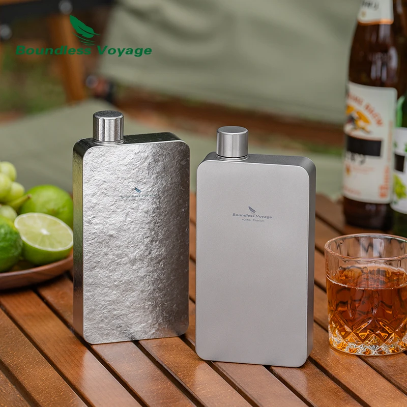 

Boundless Voyage 400ml Titanium Flask Leakproof Metal Liquor Wine Bottle Ultralight for Camping & Travel Gift for Men