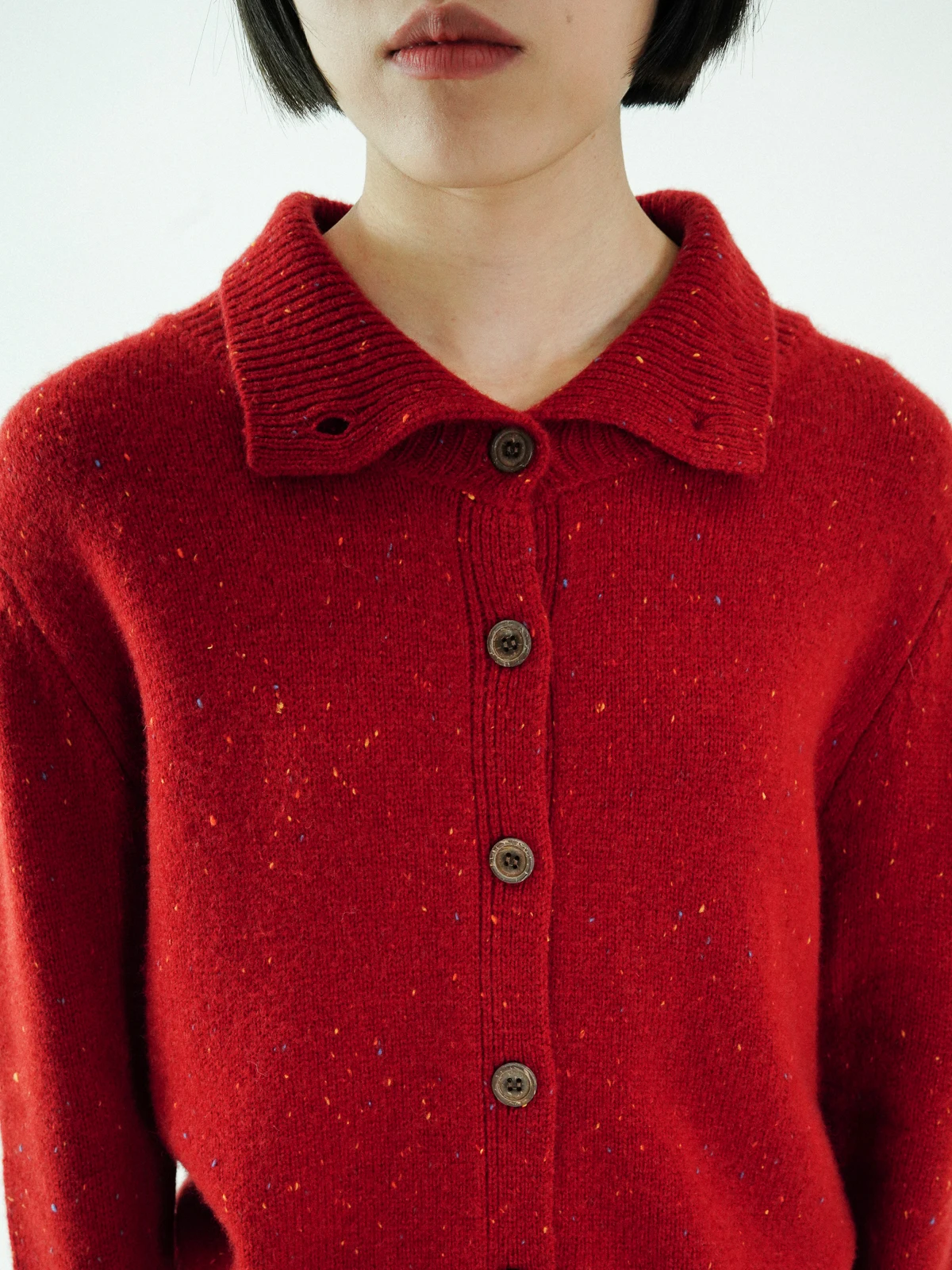 

Red Woolen Knitted Cardigan Simple Turn-down Collar Women's Spring Autumn Top Cleanfit Sle Long Sve Warmth Daily Wear