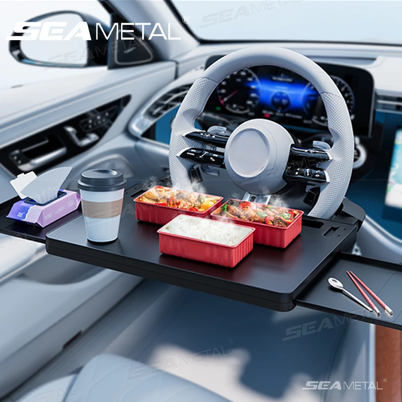 SEAMETAL Steering Wheel Extension Tray Anti Slip 10kg Large-Bearing Steering Tray for Driver Hidden Extendable Auto Table Plate