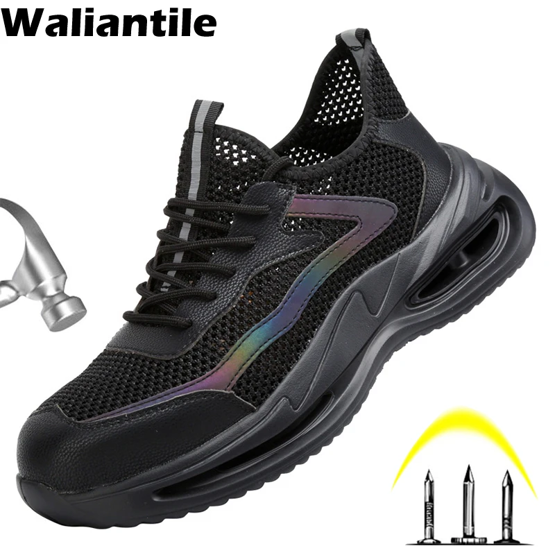 Walitalk le-Chaussures de sécurité pour hommes et femmes, bottes de travail industrielles, anti-écrasement, Parker en acier, baskets à boucle indée, chaussures d'été, 2024