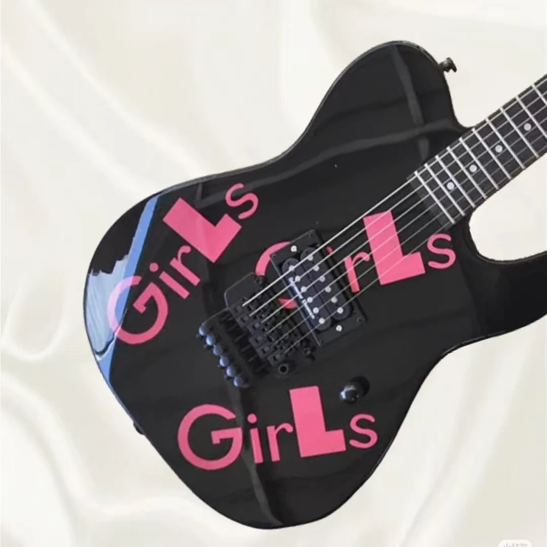 

Black 6-String Electric Guitar with Rosewood Fingerboard Girl Stickers Tremolo Bridge for Musicians And Guitarguitar