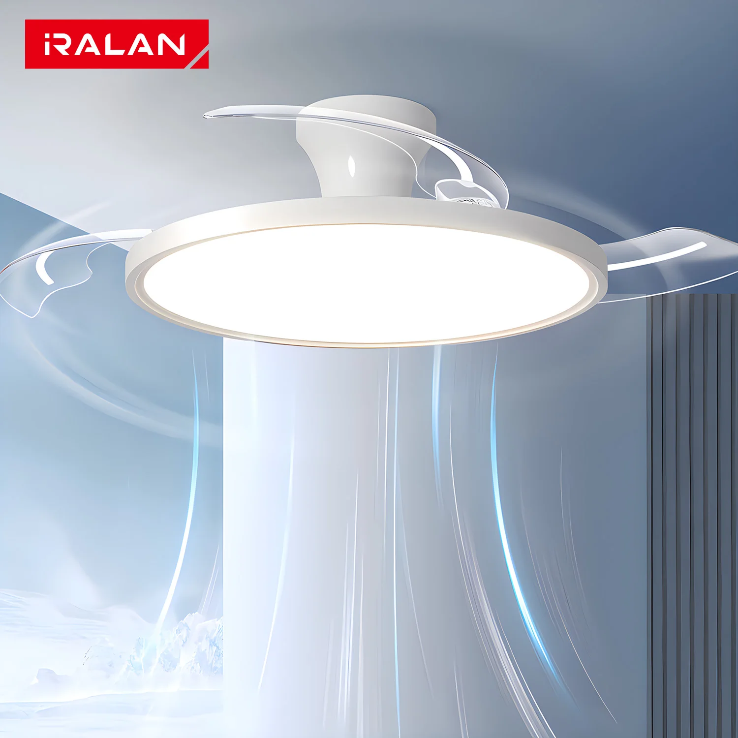 IRALAN Retractable Ceiling Fans with LED Lights 42 48 Inch Invisible Blades Ceiling lamps Fan with Remote Control 6 Wind Speeds