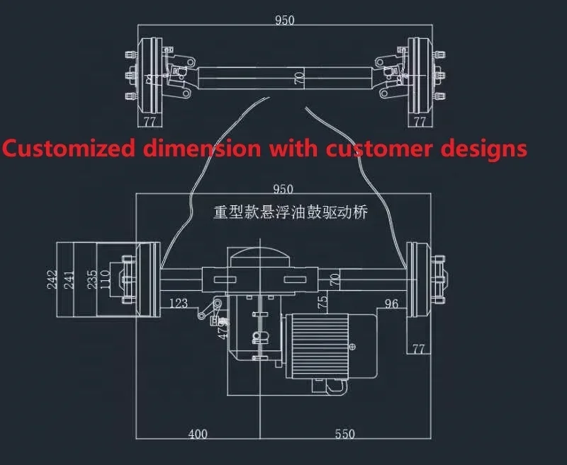 high speed electric differential axle drive rear unit motor with electrical steering direct drive axle