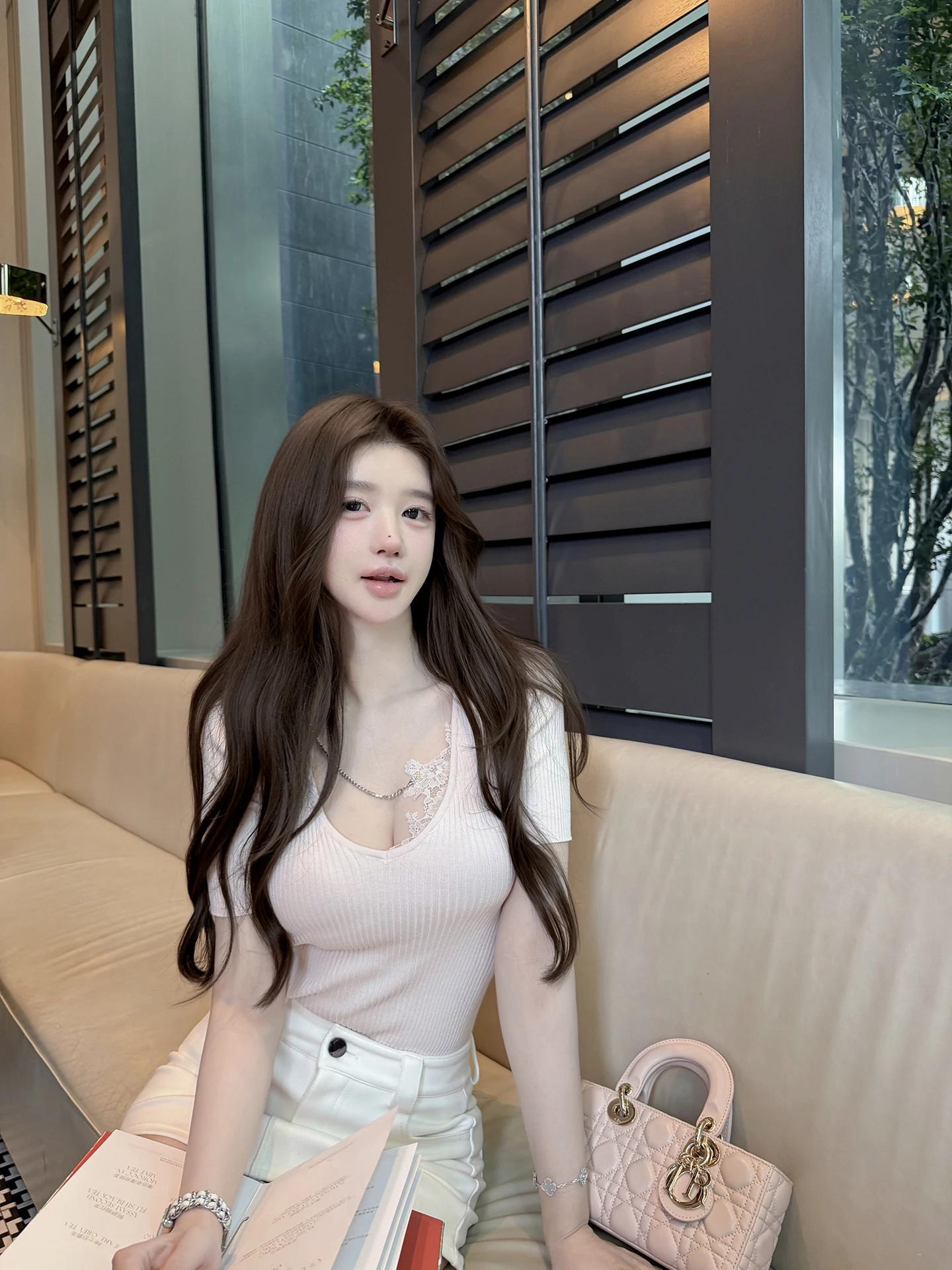 

Rouyuying Gentle Marsh Irregular Lace V-neck Detachable Rhinestone Chain Top Slimming Sexy Women's Cotton Blend Knitted Sweater
