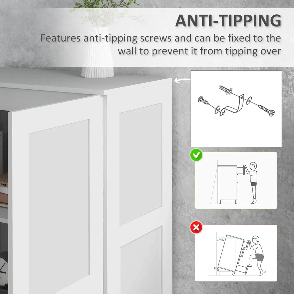 Высокий шкаф для хранения 71 дюймов с подвижными полками для хранения, шкаф для кладовой в современном стиле с дверцами с мягким закрыванием, белый