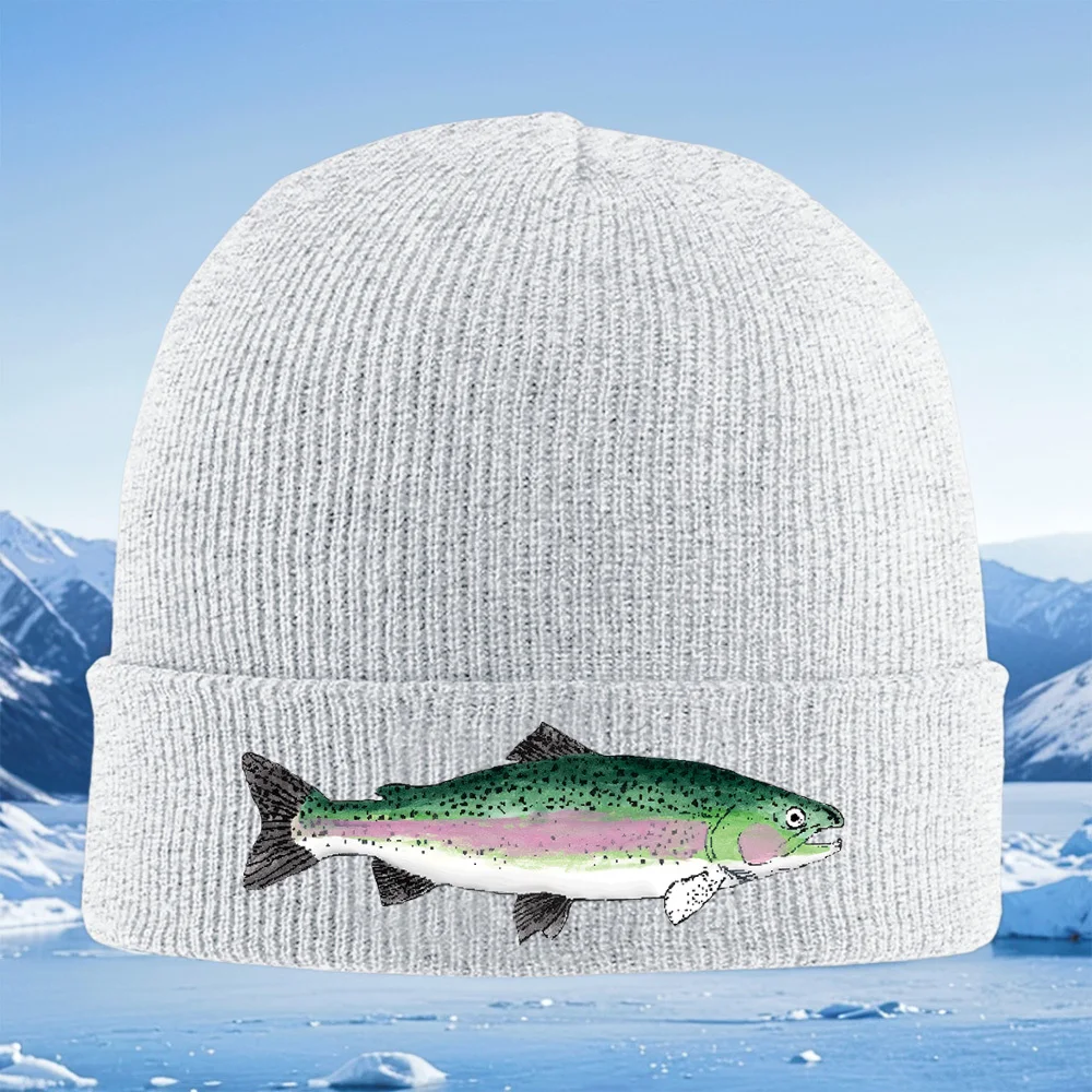 Pesce colorato pittura ad acquerello corpo verde Uomo Donna Cappello lavorato a maglia unisex Berretto Pullover Berretto invernale termico caldo Natale Outd
