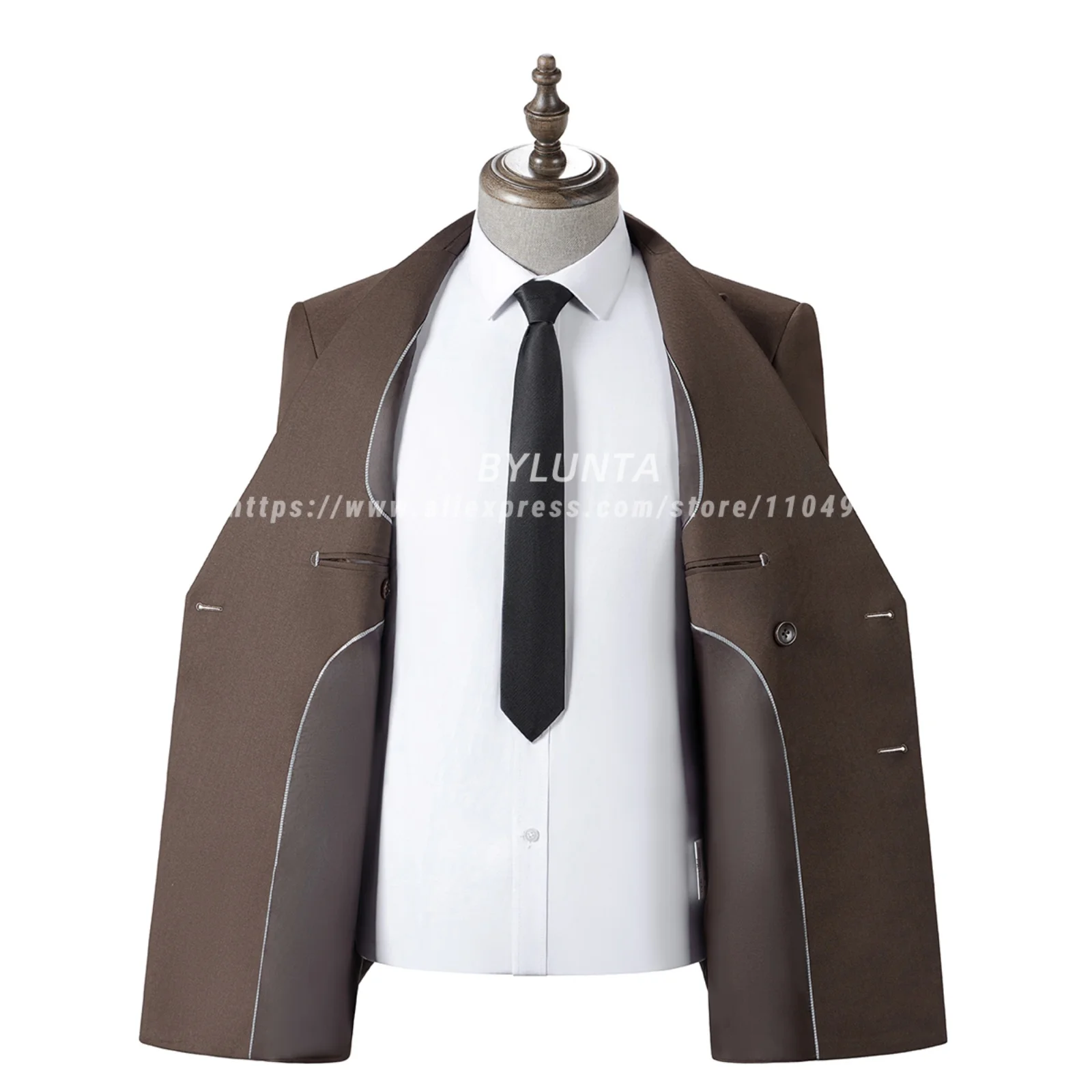 BYLUNTA Formal Men's Suit 2 Pieces Solid Peak Lapel Double Breasted Prom Tuxedos for Groomsmen (Blazer+Pant)