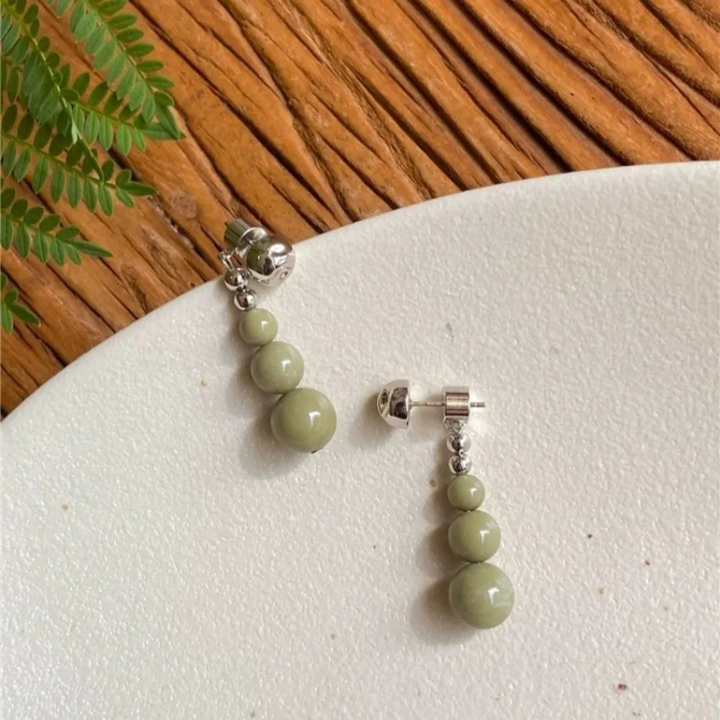 Fashion Avocado Agate Big Small Bead Pendant Earring Women Charm Jewelry Trend Beaded Tassel Eardrop Elegance Banquet Daily Wear