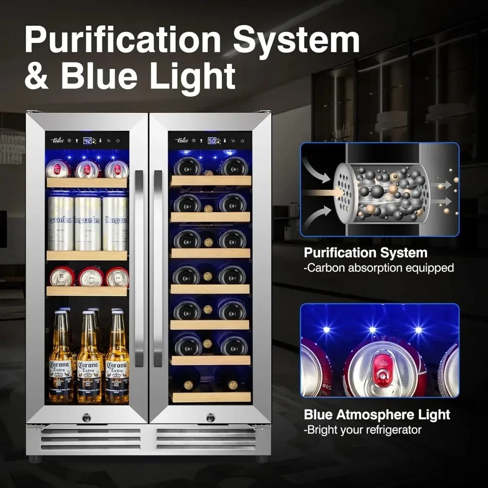 

Wine & Beverage Refrigerator – Upgraded 24 Inch Dual Zone Under-Counter Cooler with Glass Door