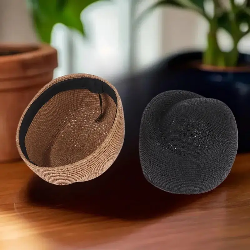 Ladies Solid Color Straw Beret Hat Summer Sun Cap Hostess Pillbox Hat For Women Retro Versatile Casual Painter Hat