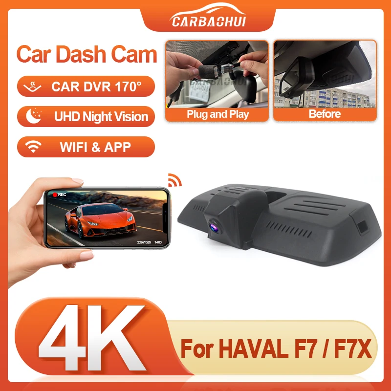 Plug and Play 4K 2160P DashCam For Haval Great Wall F7 F7X tech plus 2018 2019 2020 2021 Car DVR Video Recorder Dash cam Camera
