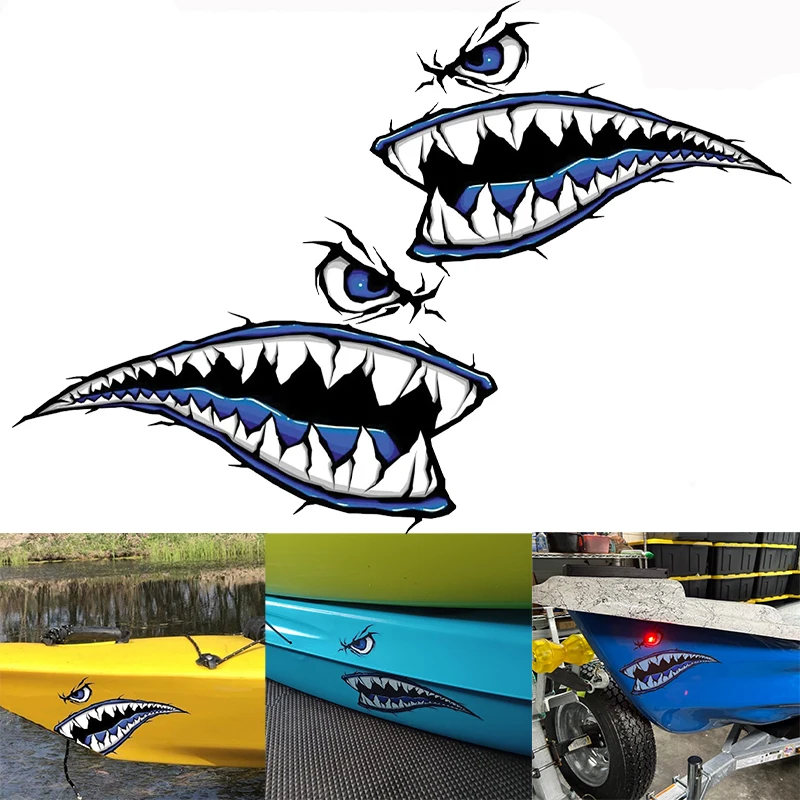 2 قطعة أسنان القرش الفم قارب ملصقات مقاوم للماء DIY بها بنفسك قارب صيد قوارب الكاياك الزورق سيارة شاحنة واقية من الشمس تعديل شارات الفينيل #1