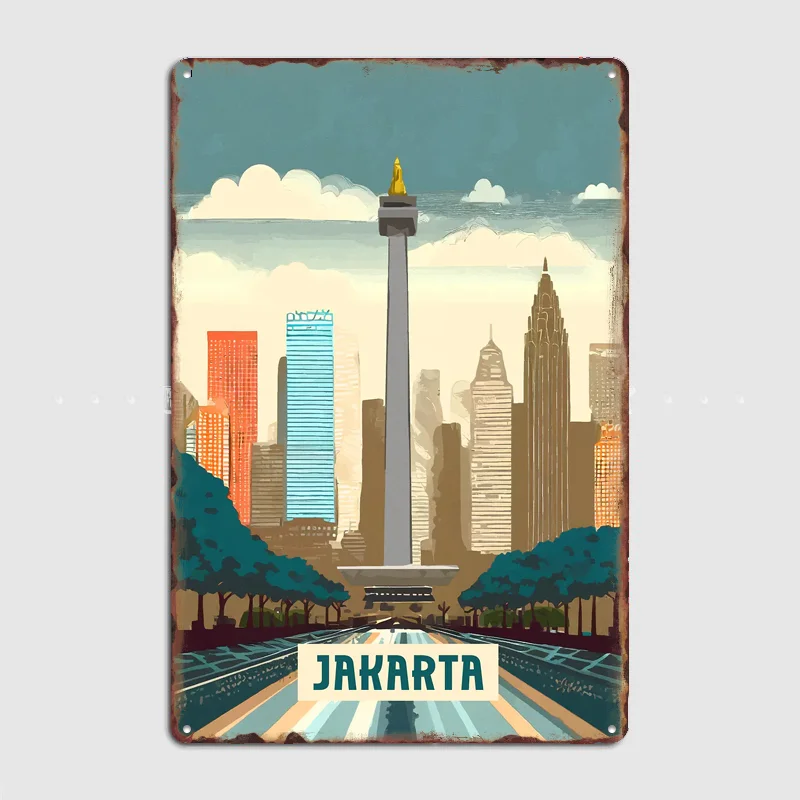 Home Decor Jakarta - 자카르타 빈티지 도시 여행 포스터 금속