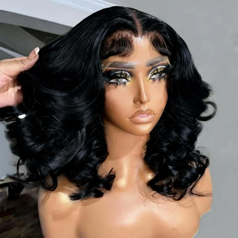 

Объемная волна Короткий боб Человеческие волосы 13x4 HD Прозрачный парик фронтальной части шнурка Предварительно выщипанный бразильский натуральный цвет Парик фронта шнурка для женщин