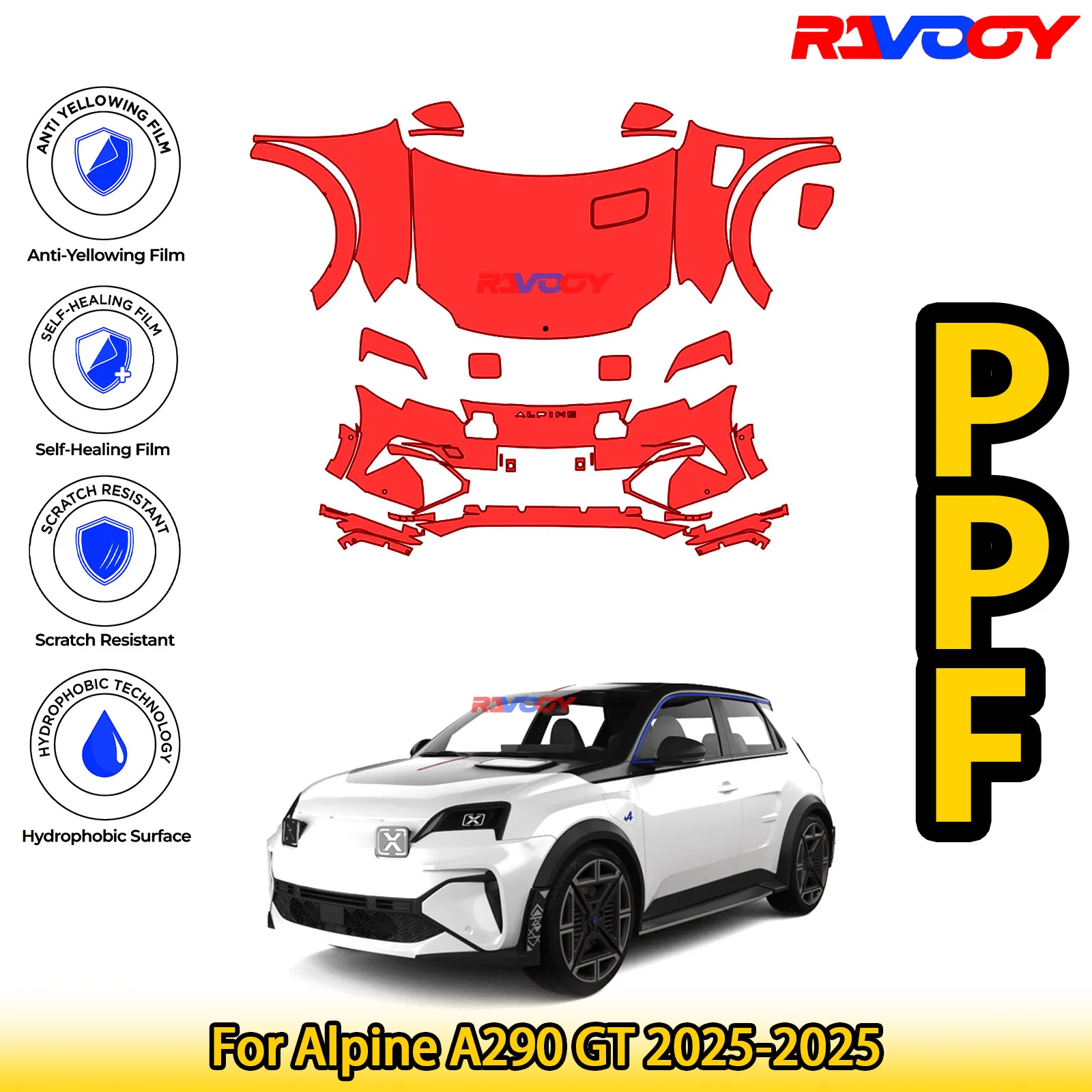 For Alpine A290 GT 2025-2026 Glossy Matte Black Precut front PPF Kit Paint Protection Film 8.5mil Clear Bra Self-Healing TPU