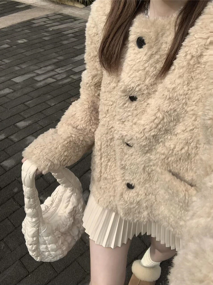 Otoño Invierno mujer piel de cordero Jaet Casual Sle leche té Color coreano Lazy Faion versátil ort prendas de vestir exteriores abrigo