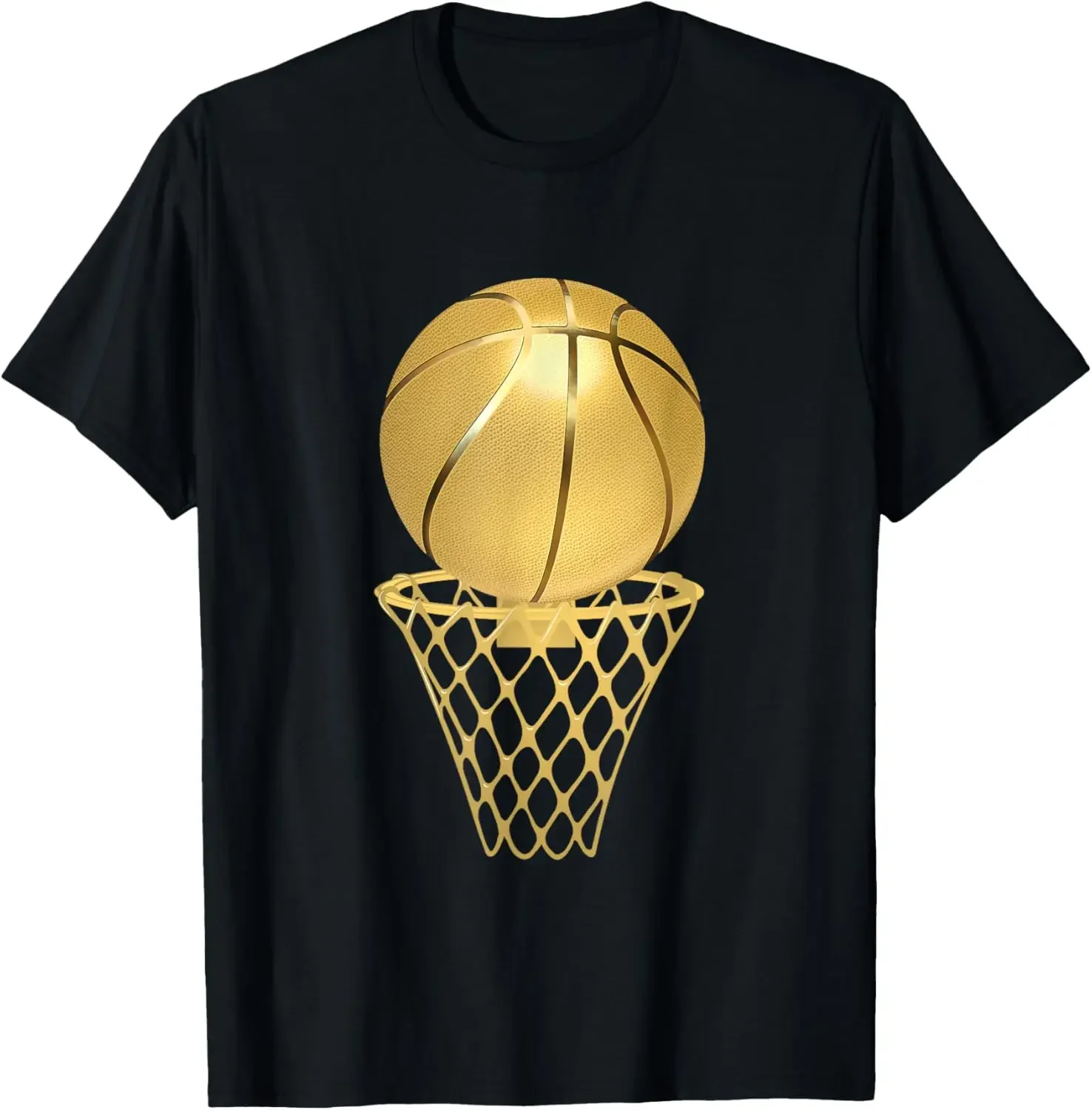 

Golden Basketball Hoop Dunk Graphic Tee Men Cotton Crew Neck Sports T-Shirt