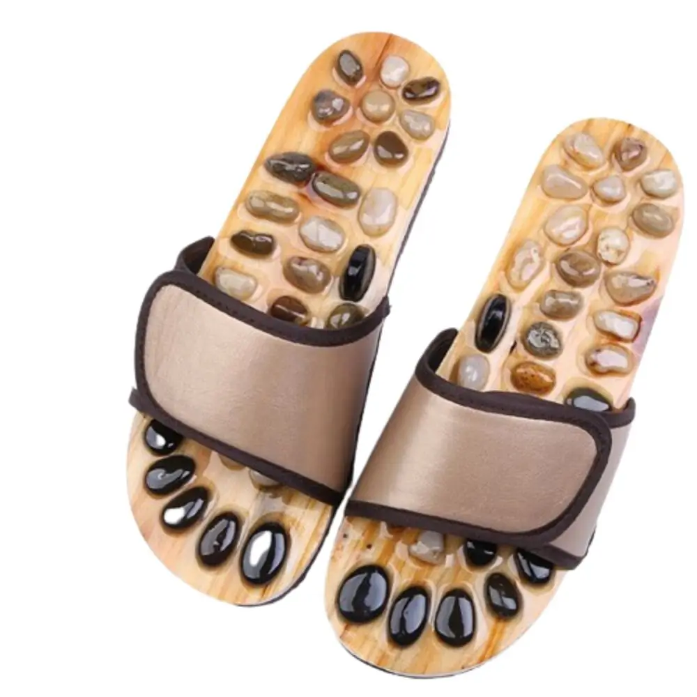 Natural Pebbles Acupressure Massage Slippers Rotating Feet Care Massage Stone Sandals Anti-slip Adjustable Foot Massager Shoes