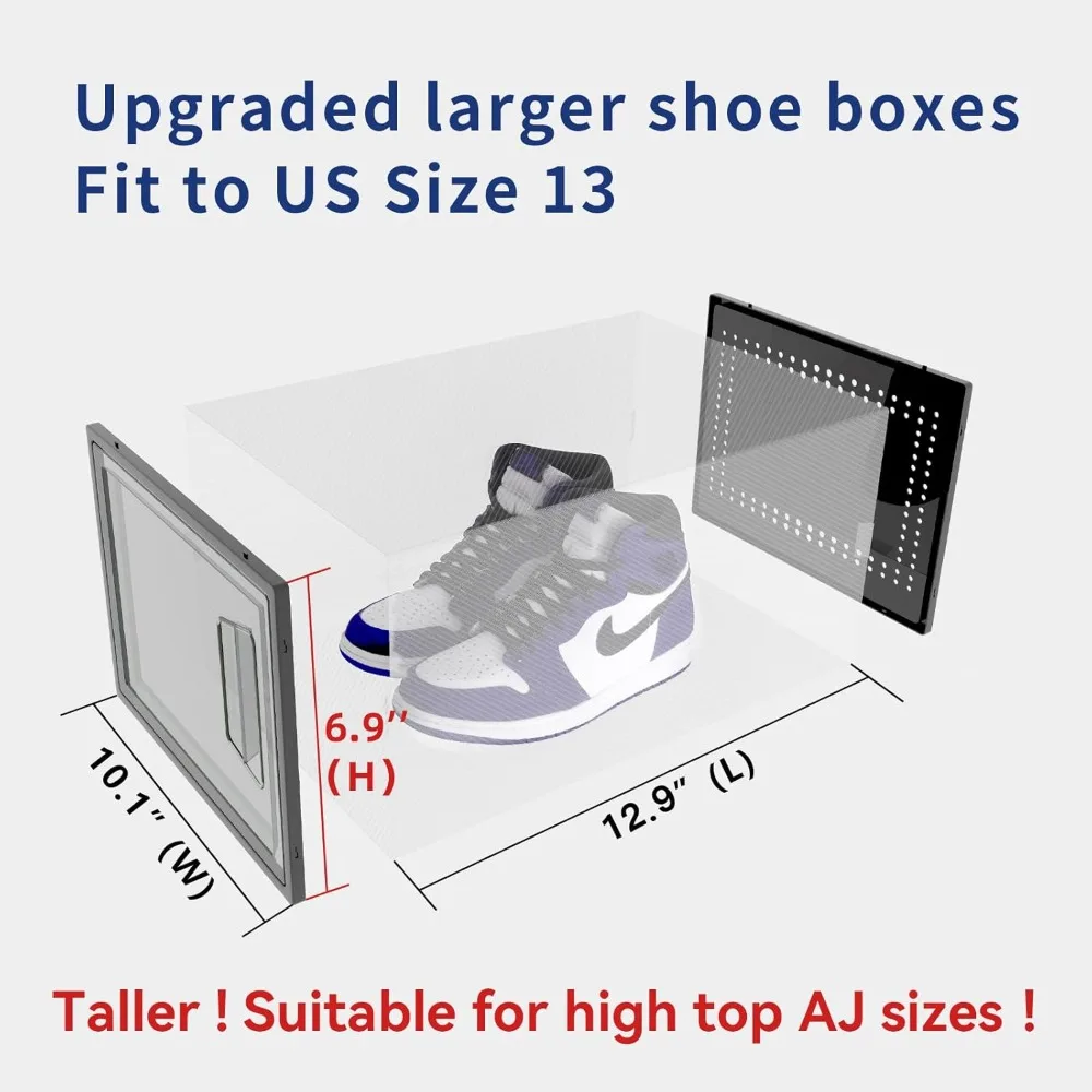 Large Shoe Storage Box, 12 Bags, Shoe Cabinet Storage Box, Transparent Plastic Shoe Rack Foldable, Suitable for High-top Shoes