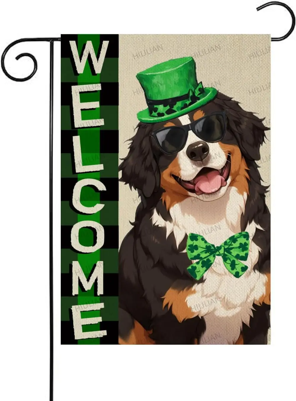 Bernese Mountain Welcome St. Patrick's Day Garden Flag 12x18 Double Sided, Burlap Small Spring Dog Yard Flag Banner Shamrock zzo
