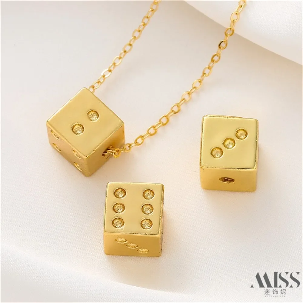 14K Gold-wrapped Dice Square Beads DIY Loose Beads Transfer Beads Homemade Bracelets, Necklaces, Jewelry Materials