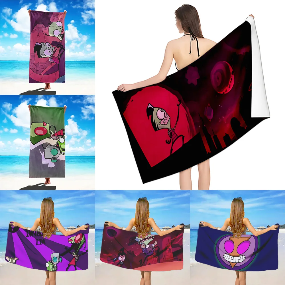 

Invader Z-Zim Cartoon Beach Towel Microfiber Sand Free Quick Dry Soft Sandproof Pool Towels Gift for Women Travel