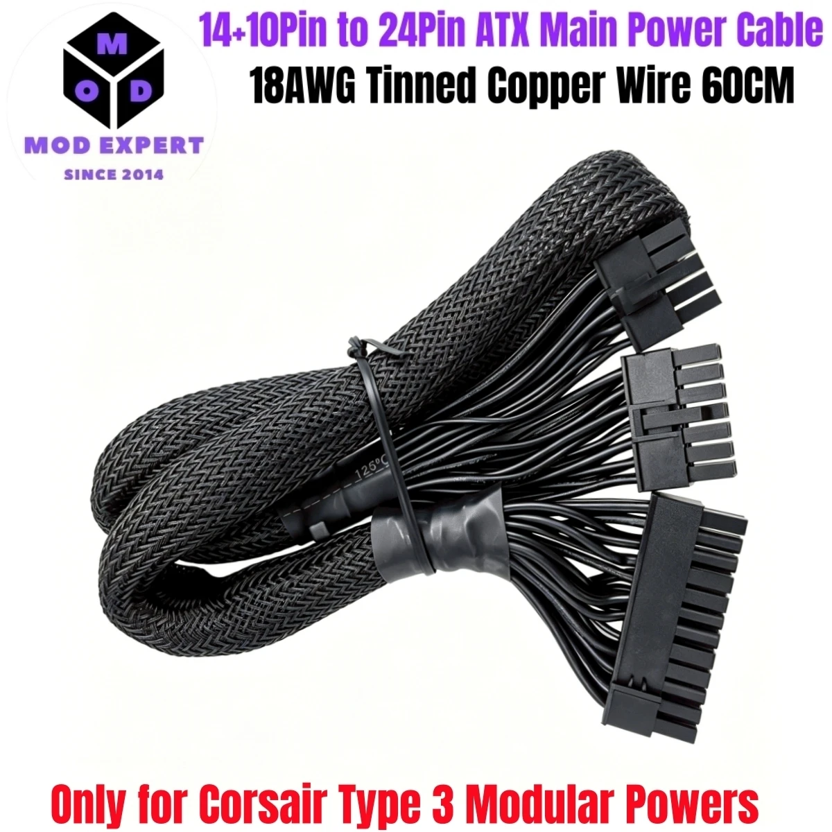 

14+10 PIN to 24 PIN ATX Motherboard Power Cable for Corsair HX650i, HX750i, HX850i, HX1000i, HX1200i, HX-i Type 3 Modular Powers